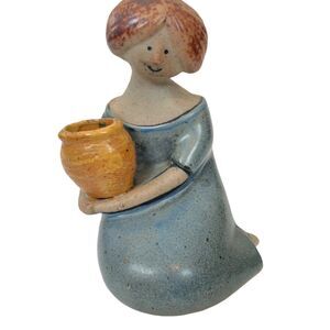 Planter Figurine Vintage UCTCI Multicolor Stoneware Speckled Woman Holding